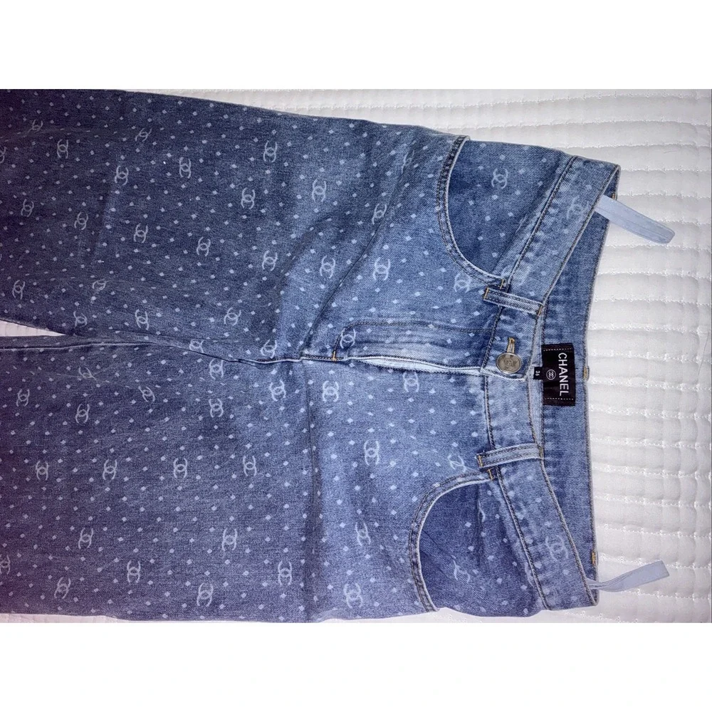 Chanel Blue Polkadot Denim‎ Pants size 36